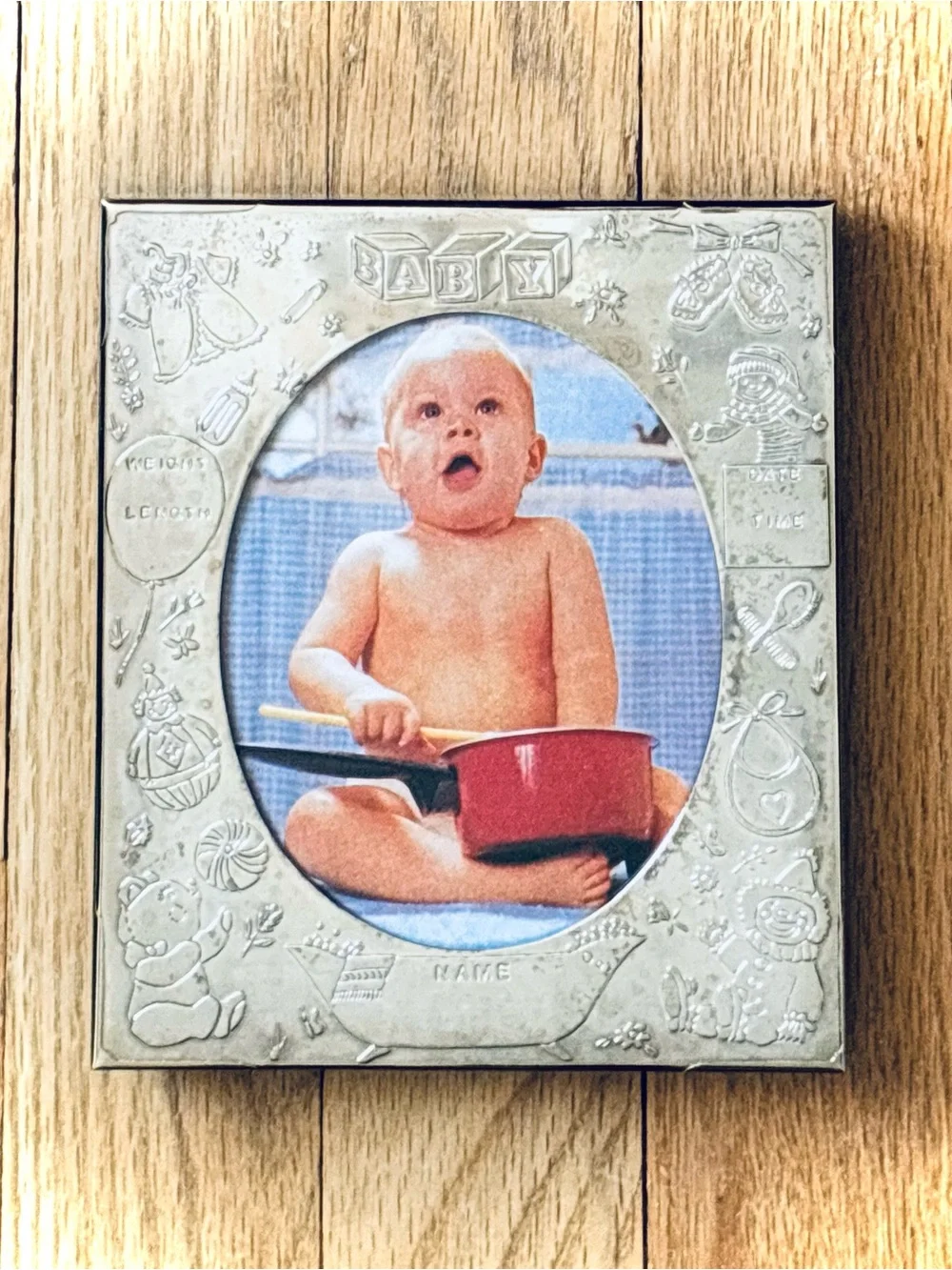 NIB BABYCREST SILVER PLATED Birth Record Picture Frame, New Vintage, 1980s